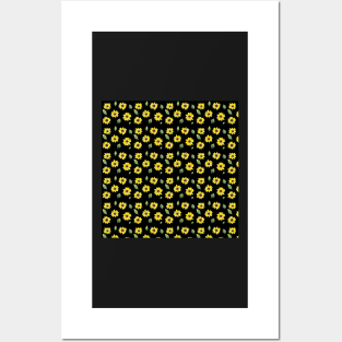 Loose Sunflower Pattern with a black background Posters and Art
